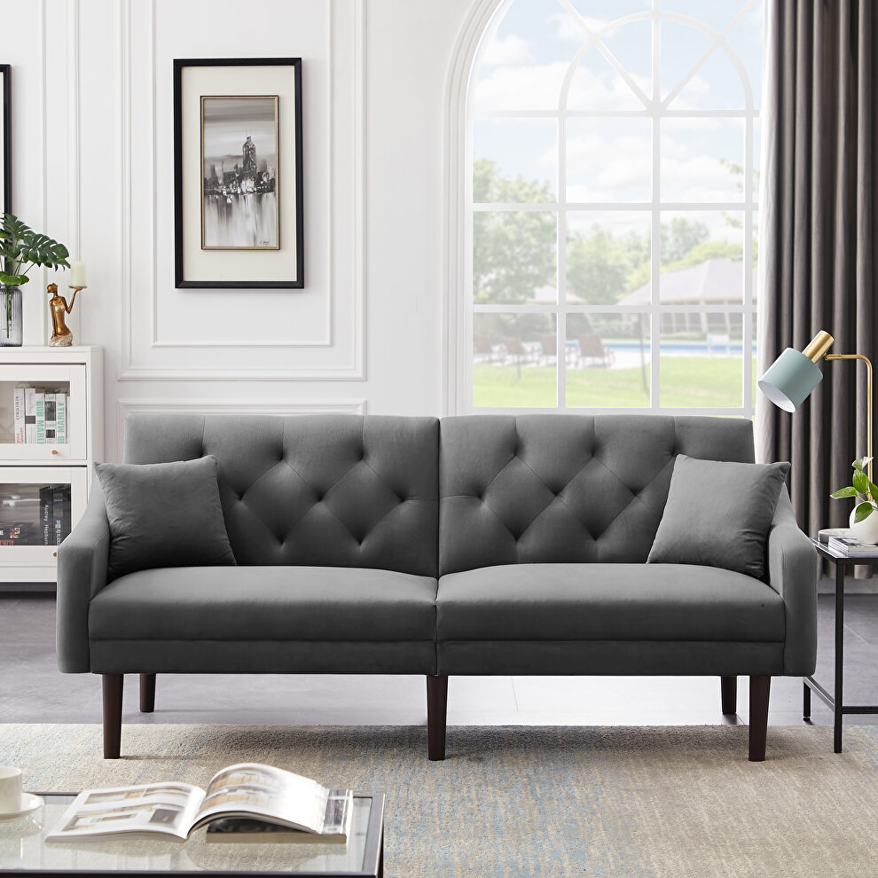 Futon sofa sleeper gray velvet with 2 pillows by La Spezia