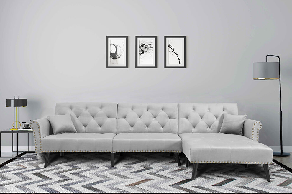 Convertible sofa bed sleeper light gray velvet by La Spezia