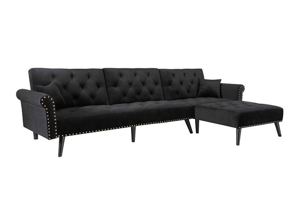Convertible sofa bed sleeper black velvet by La Spezia