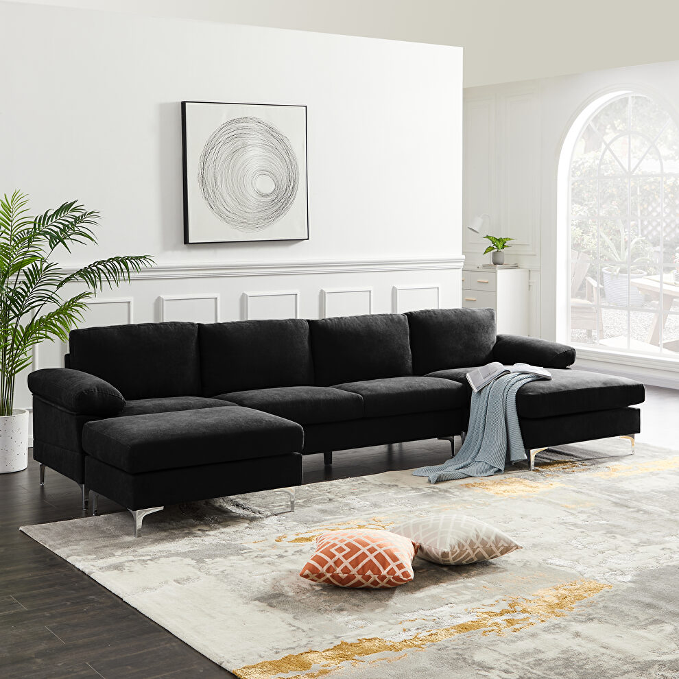 Relax lounge convertible sectional sofa black fabric by La Spezia