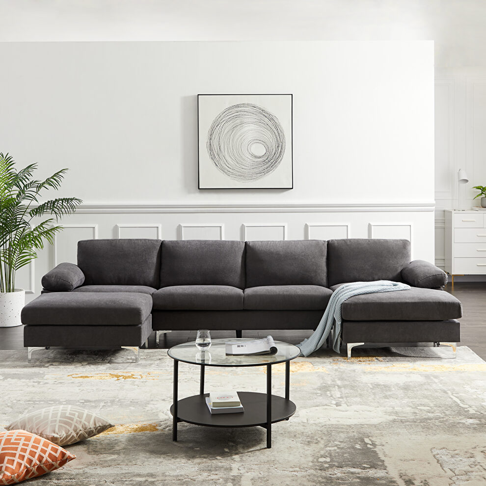 Relax lounge convertible sectional sofa dark gray fabric by La Spezia