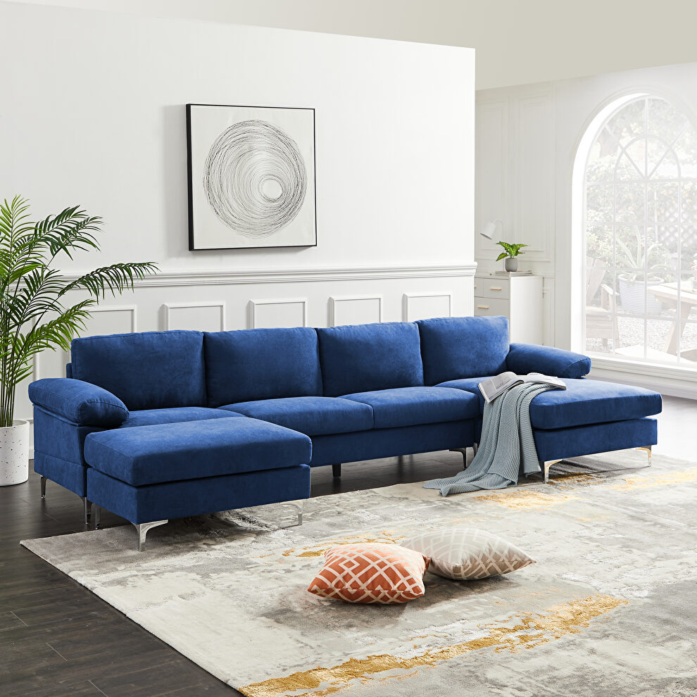 Relax lounge convertible sectional sofa navy blue fabric by La Spezia