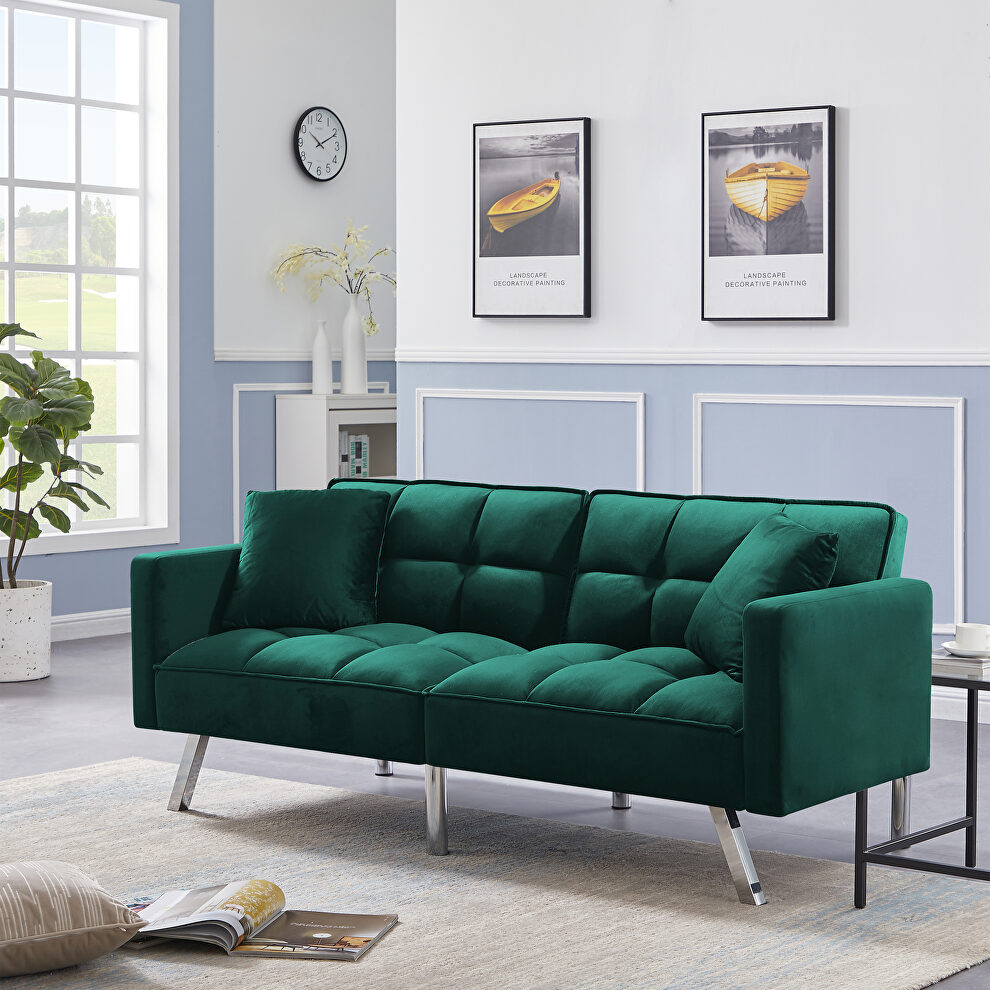 Futon sofa sleeper green velvet by La Spezia