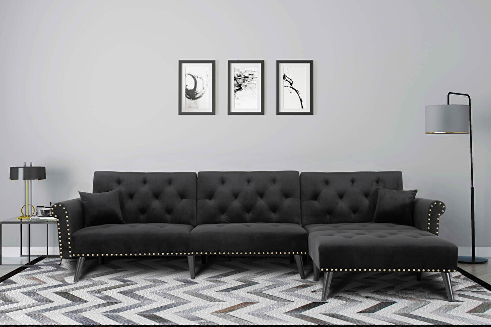 Convertible sofa bed sleeper black velvet by La Spezia