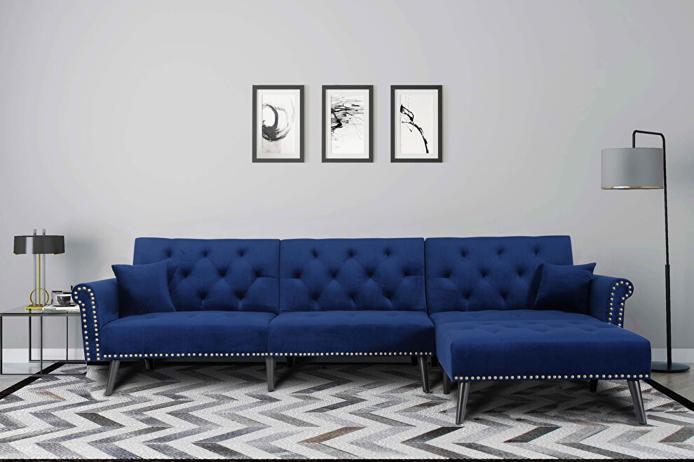 Convertible sofa bed sleeper navy blue velvet by La Spezia