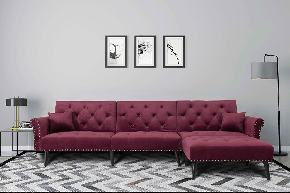 Convertible sofa bed sleeper red velvet by La Spezia