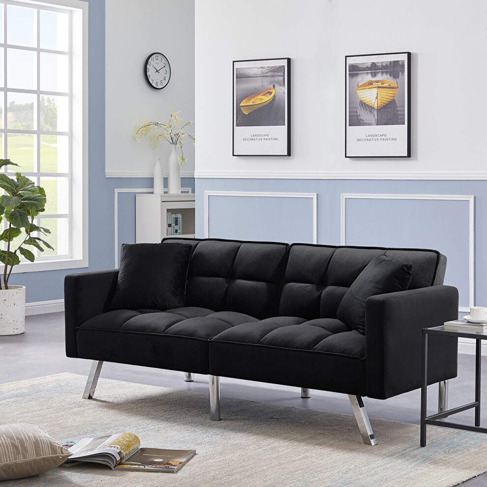 Futon sofa sleeper black velvet with 2 pillows by La Spezia
