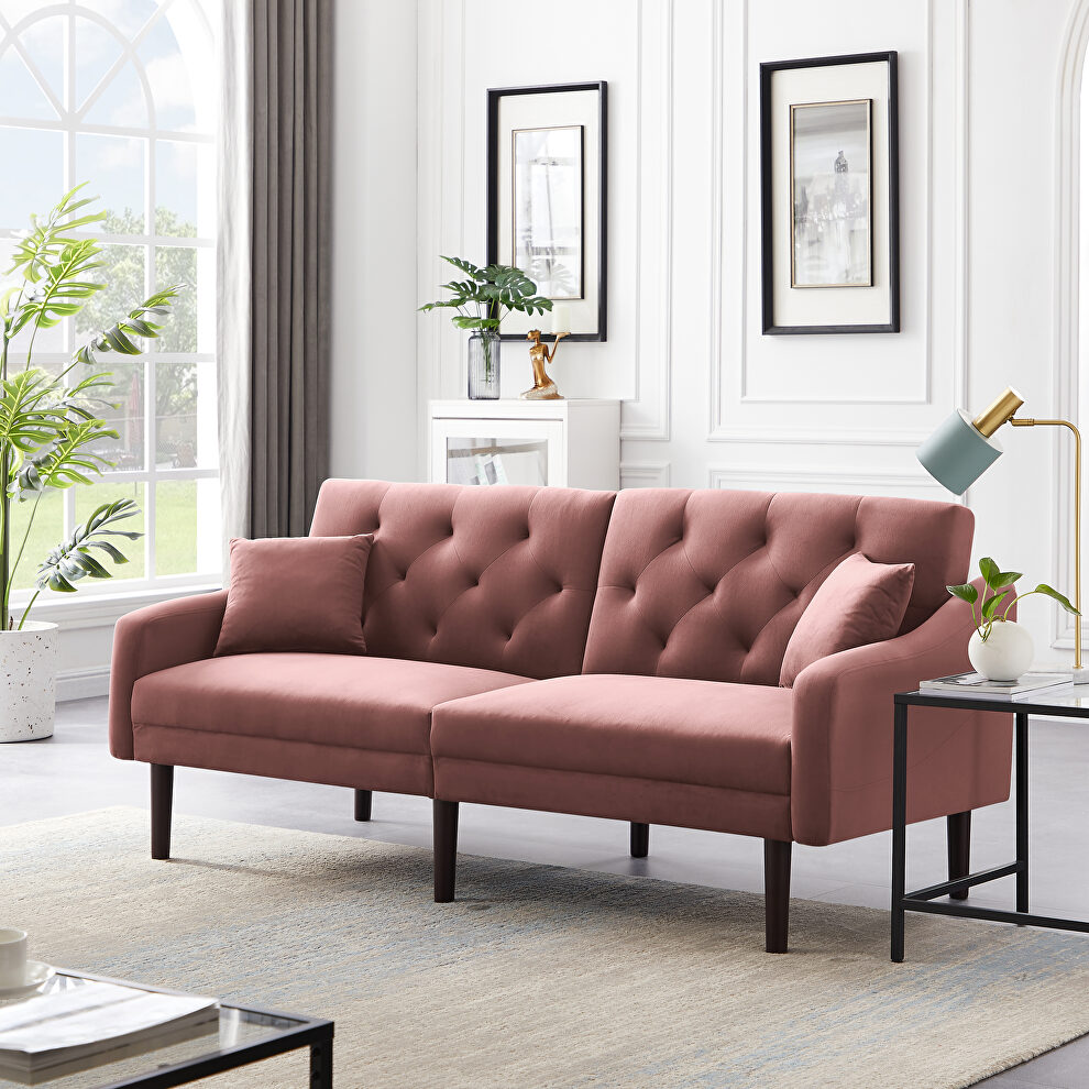 Futon sofa sleeper pink velvet with 2 pillows by La Spezia