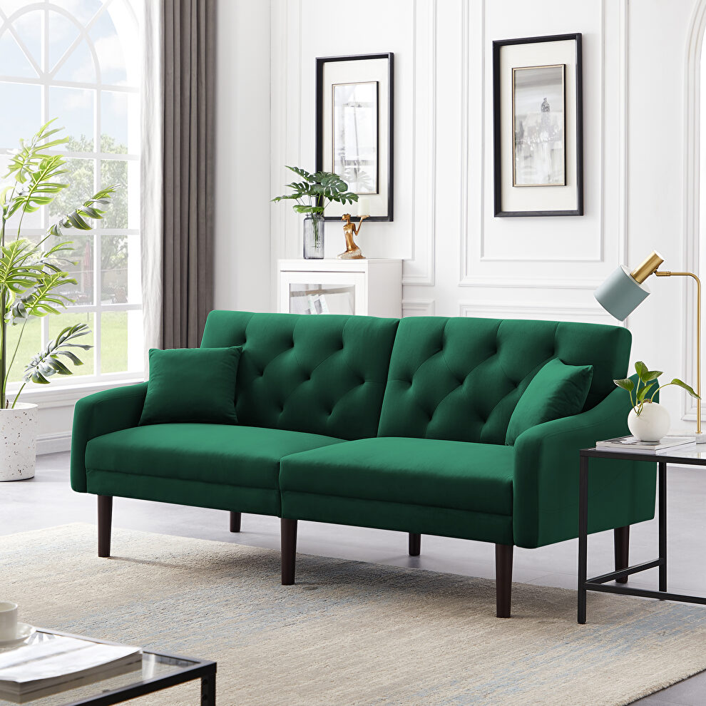 Futon sofa sleeper green velvet with 2 pillows by La Spezia