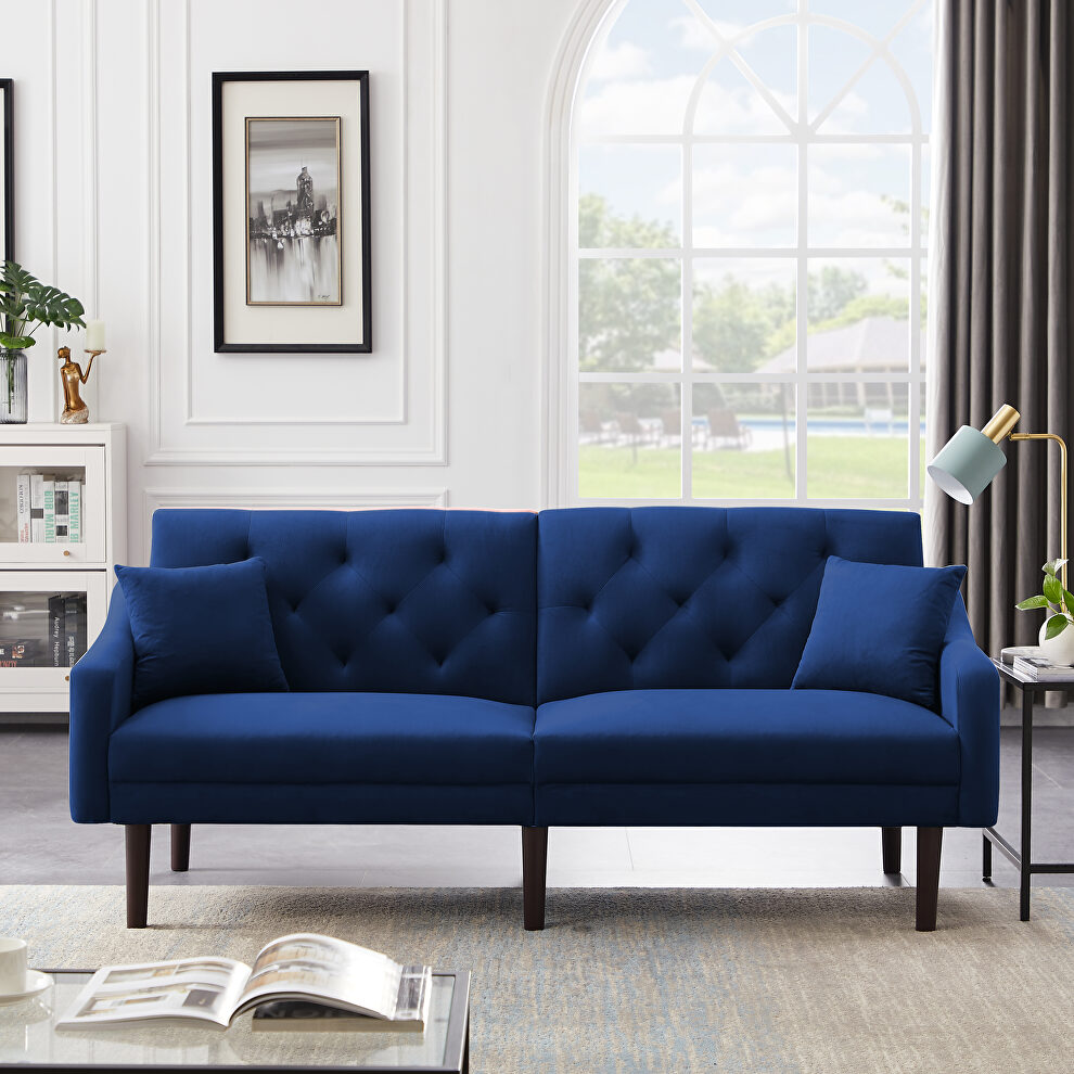 Futon sofa sleeper blue velvet with 2 pillows by La Spezia