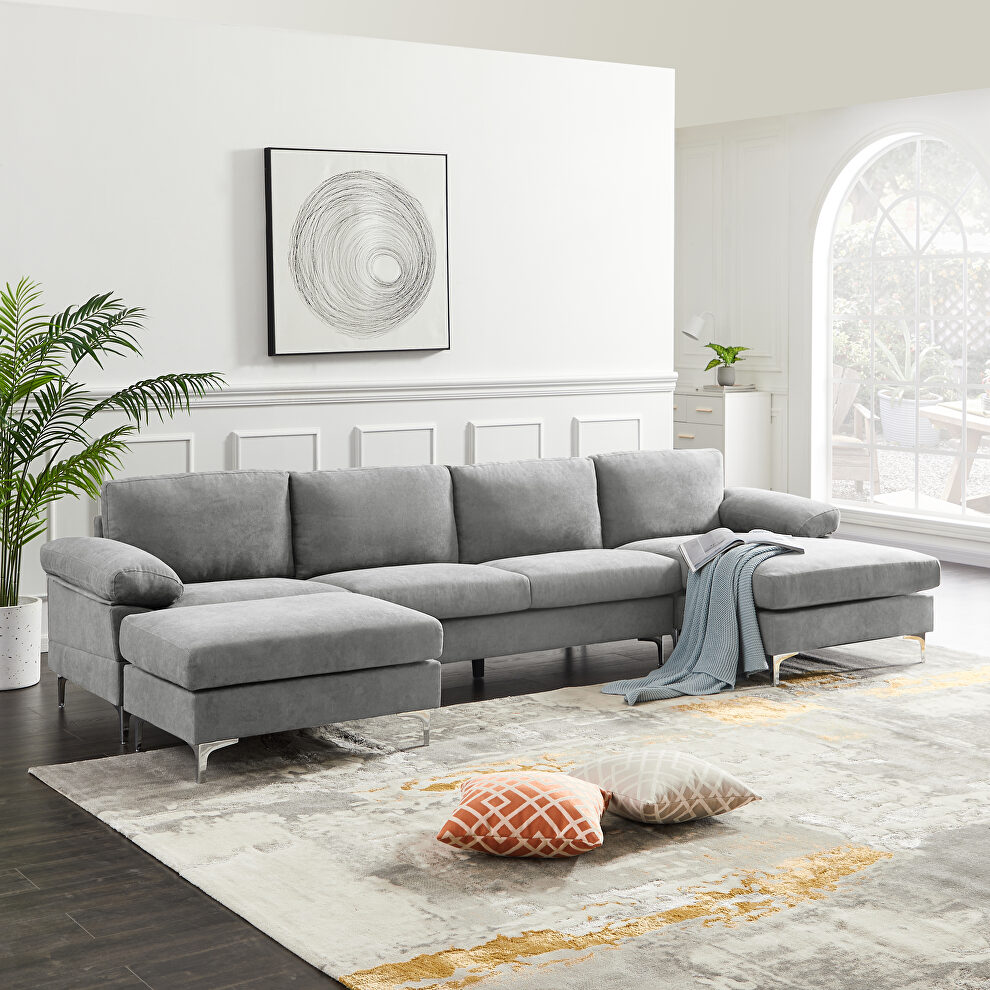 Light gray fabric relax lounge convertible sectional sofa by La Spezia