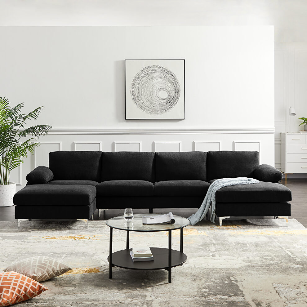 Black fabric relax lounge convertible sectional sofa by La Spezia