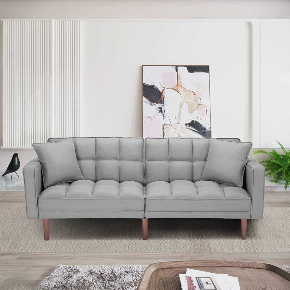 Futon sleeper sofa with 2 pillows light gray fabric by La Spezia