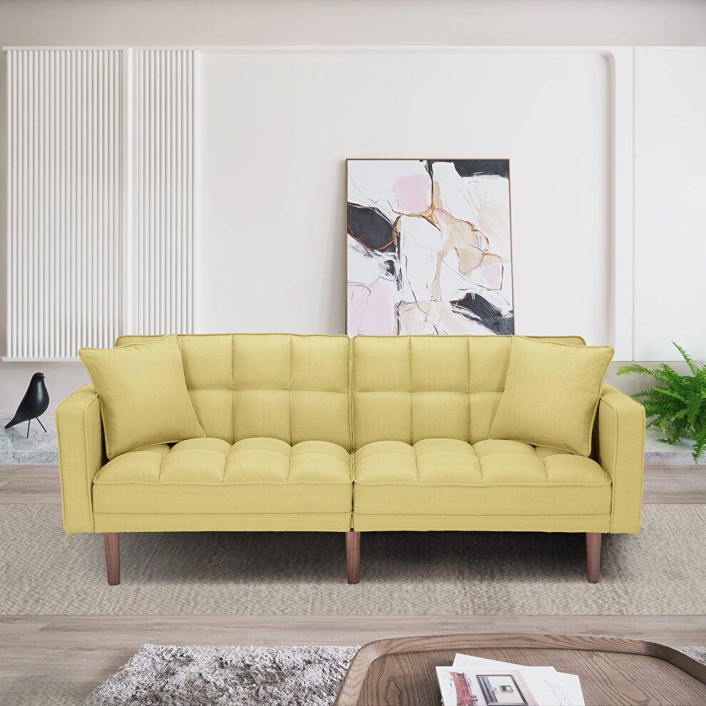Futon sleeper sofa with 2 pillows yellow fabric by La Spezia