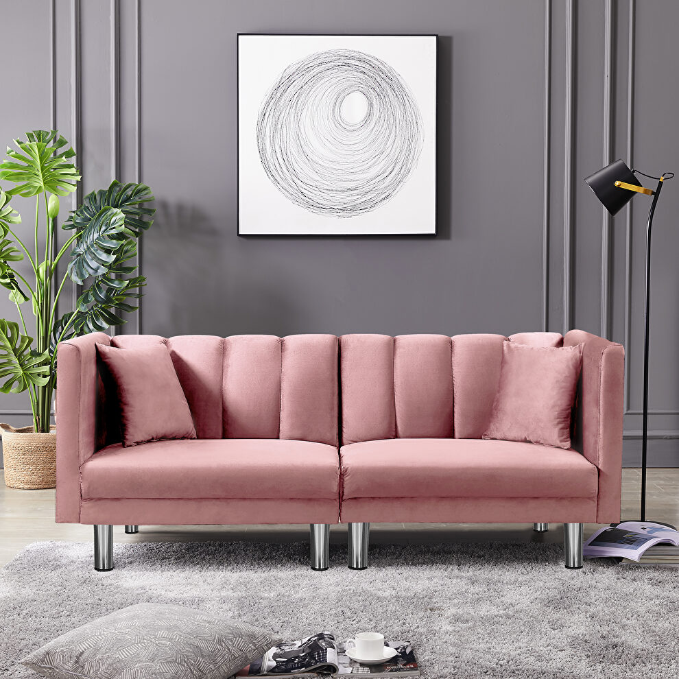 Futon sofa sleeper pink velvet metal legs by La Spezia