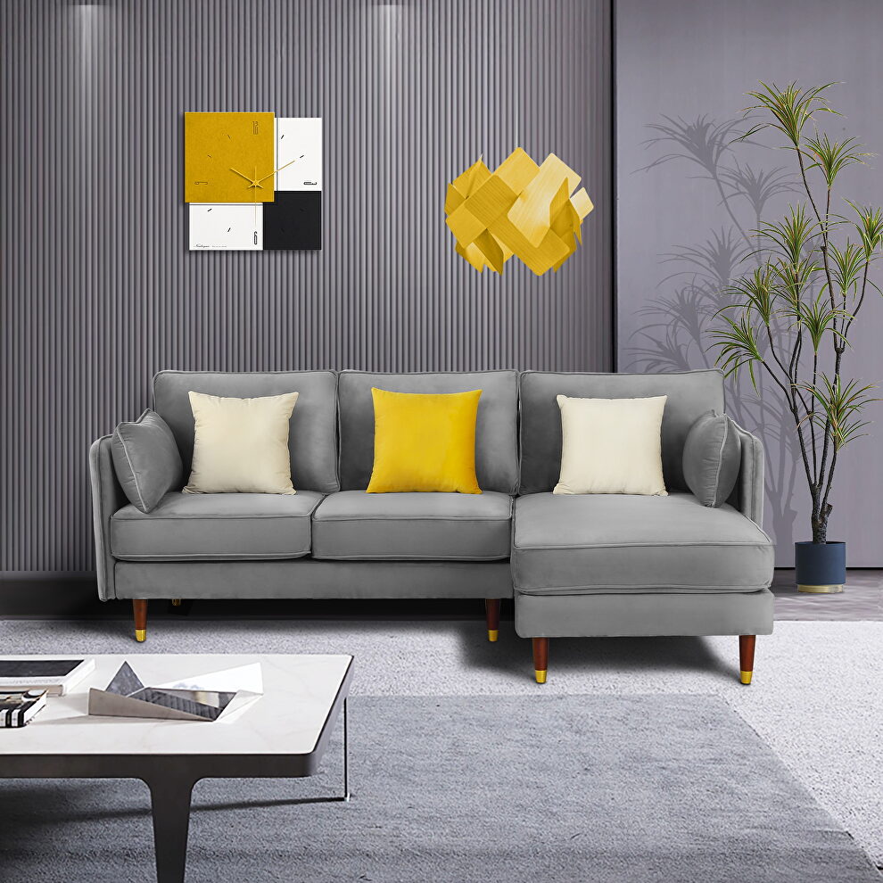 Light gray soft velvet fabric reversible sectional sofa by La Spezia