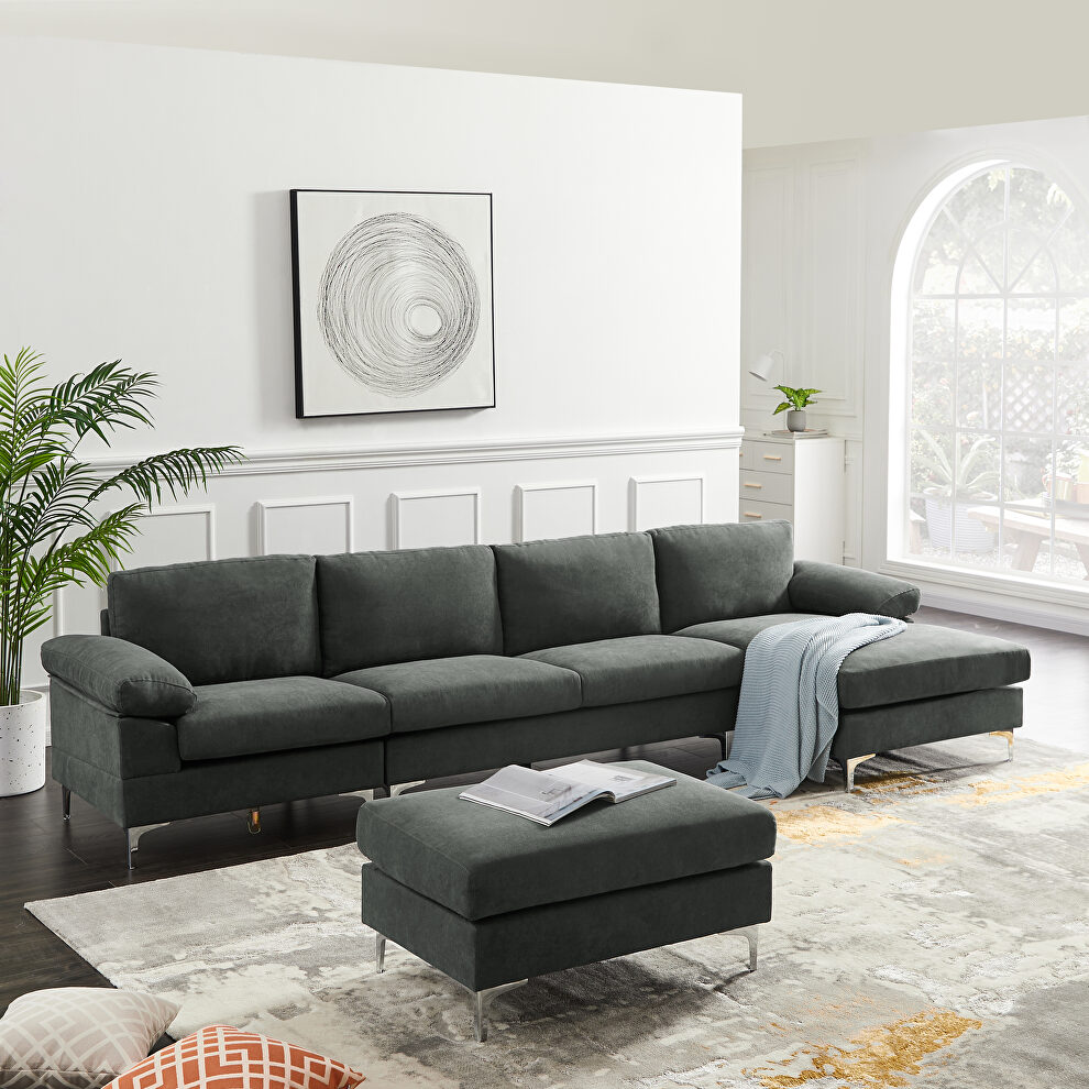 Convertible sectional sofa dark gray fabric by La Spezia