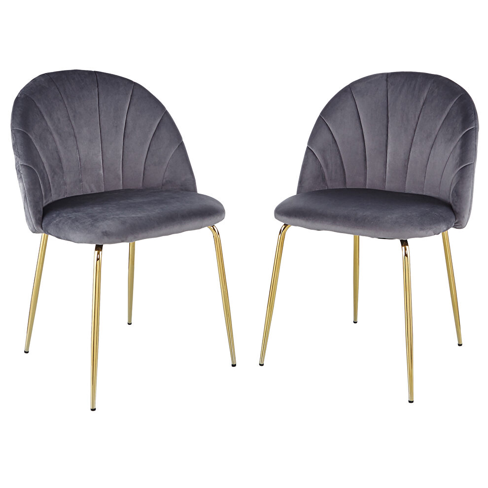 Modern gray dining chair (set of 2) with iron tube golden legs, velvet cushion and comfortable backrest by La Spezia