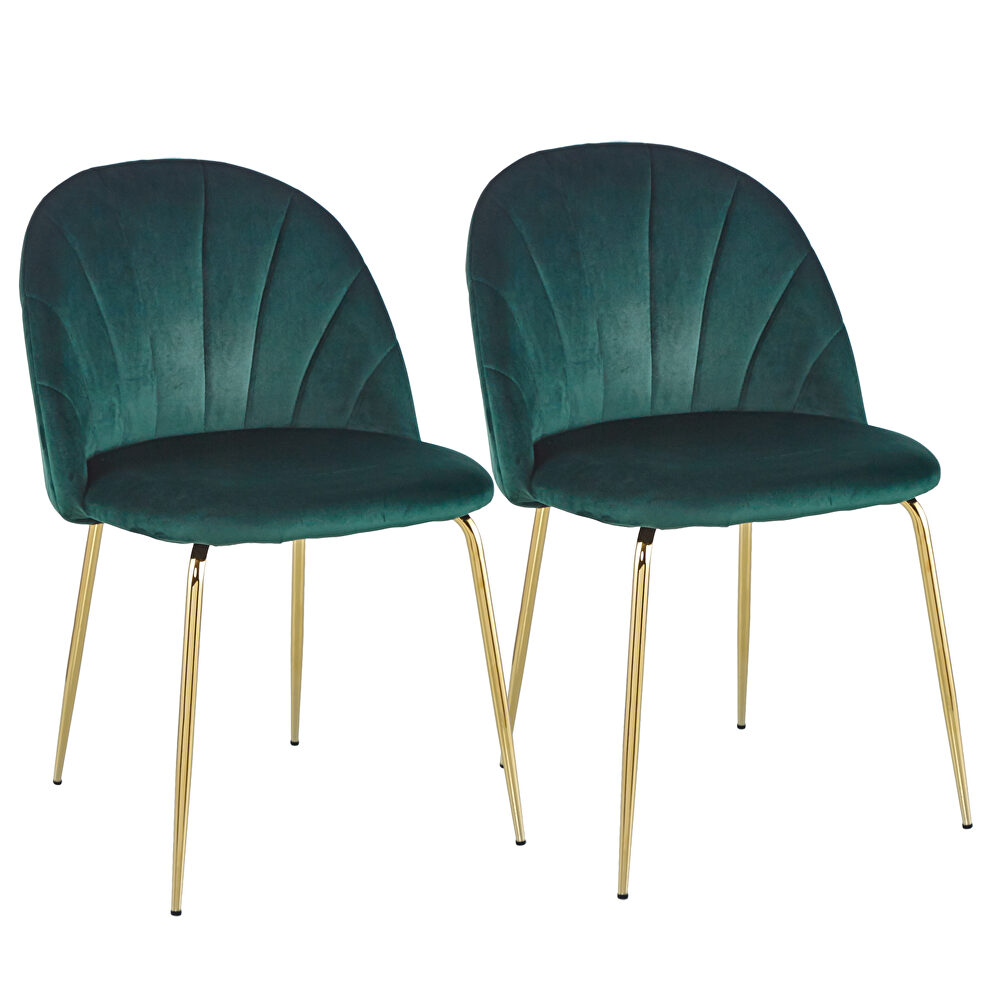 Modern green-black dining chair (set of 2) with iron tube golden legs, velvet cushion and comfortable backrest by La Spezia