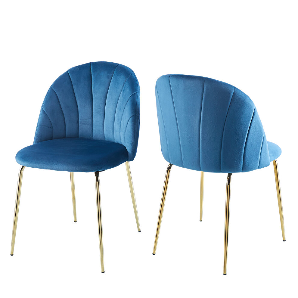 Modern blue haze dining chair (set of 2) with iron tube golden legs, velvet cushion and comfortable backrest by La Spezia