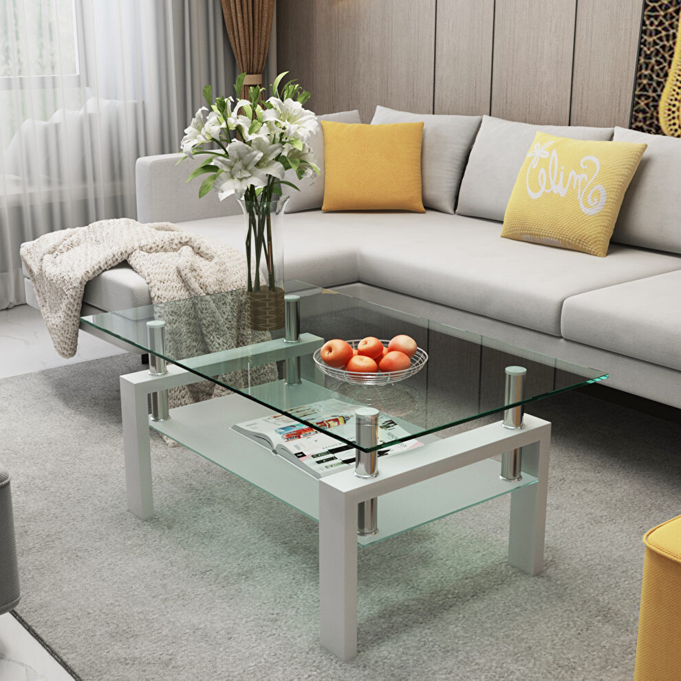Clear glass top and white base coffee table by La Spezia