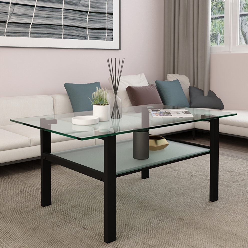 Transparent glass top and black base coffee table by La Spezia
