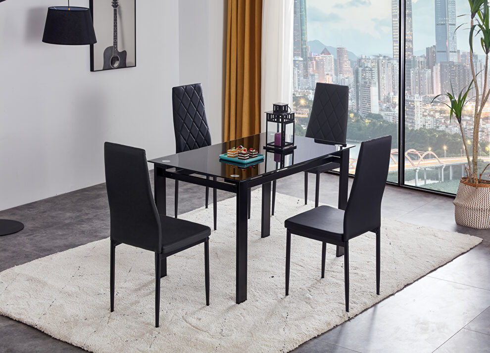 Black finish 5-piece dining table set: dining table and chair by La Spezia