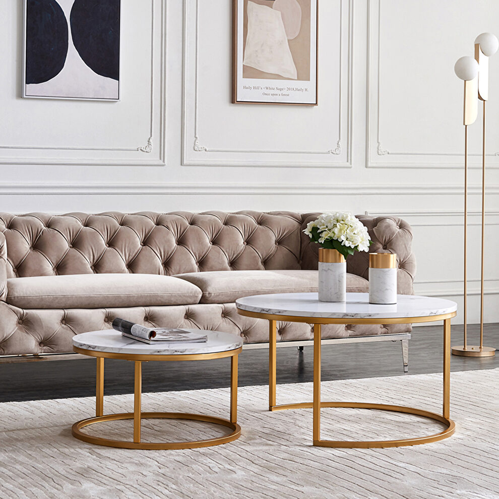 Golden metal frame with marble color top modern nesting coffee table by La Spezia