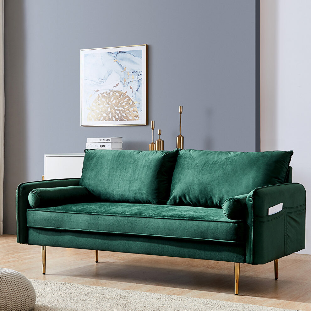 Green velvet fabric sofa with pocket by La Spezia
