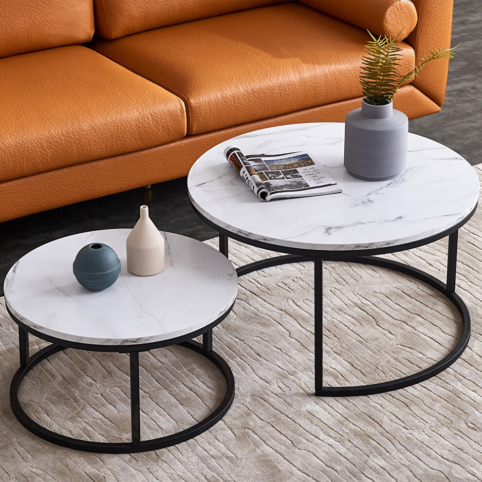 Black metal frame with marble color top modern nesting coffee table by La Spezia