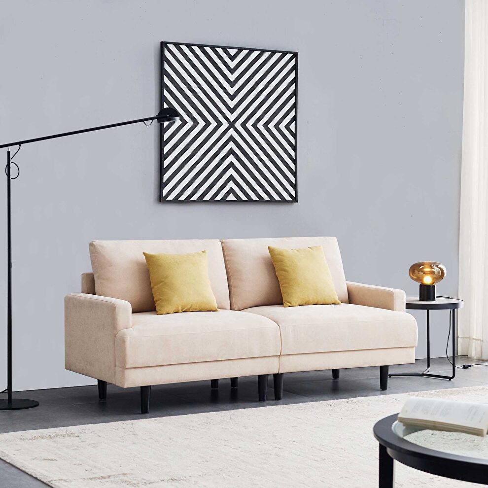 Square armrest beige fabric sofa by La Spezia