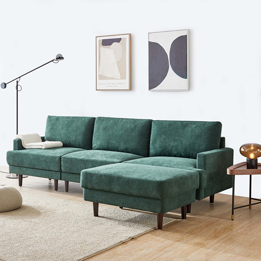 Modern emerald fabric sofa l shape, 3 seater with ottoman by La Spezia