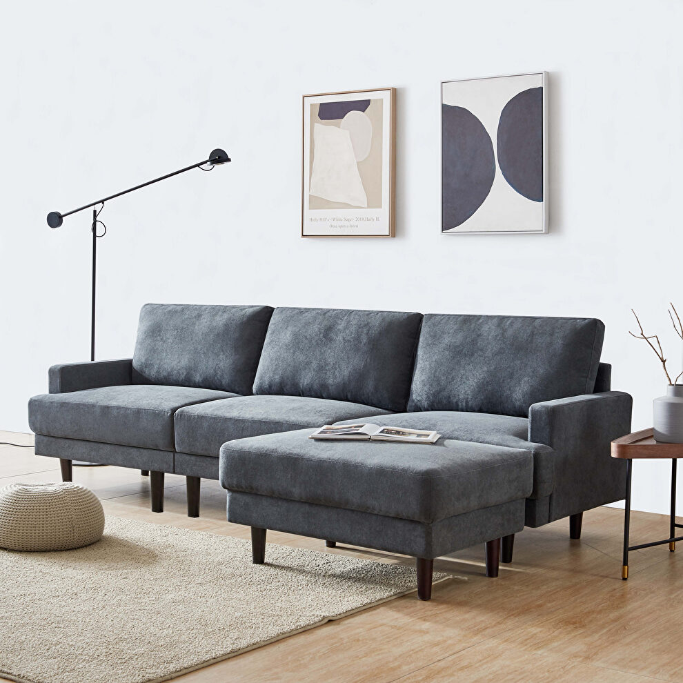 Modern dark gray fabric sofa l shape, 3 seater with ottoman by La Spezia