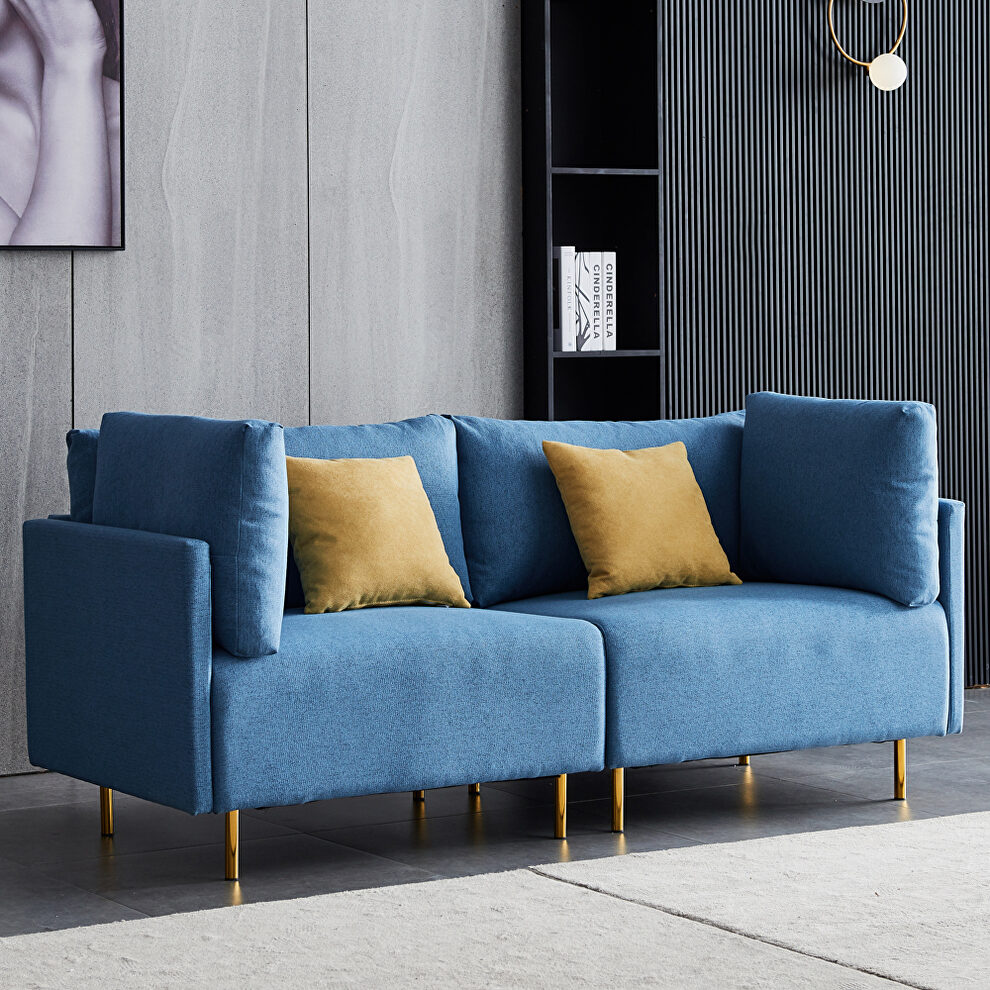 Comfortable blue linen modern sofa by La Spezia