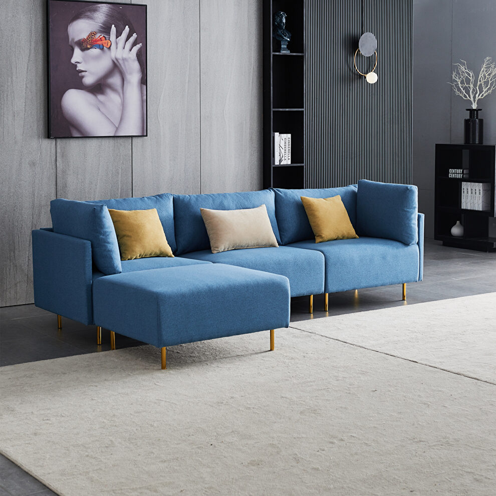 L-shape comfortable blue linen sectional sofa by La Spezia