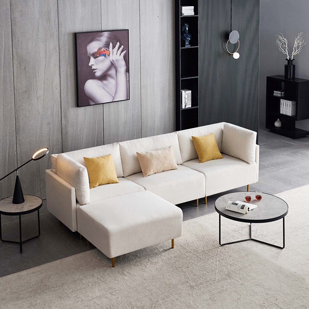 L-shape comfortable beige linen sectional sofa by La Spezia