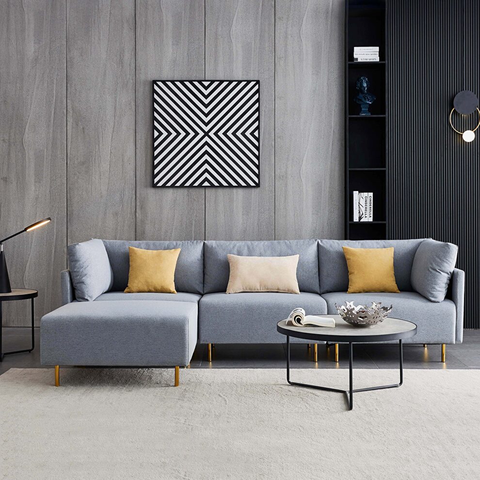 L-shape comfortable gray linen sectional sofa by La Spezia