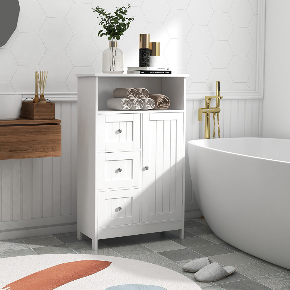 Bathroom standing storage cabinet with 3 drawers and 1 door in white by La Spezia