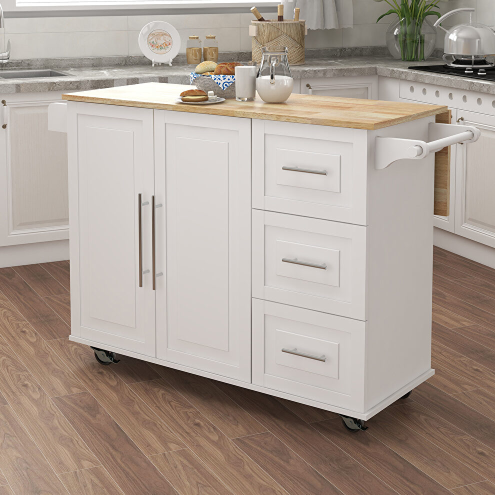 Kitchen island with spice rack towel rack and extensible solid wood top white by La Spezia