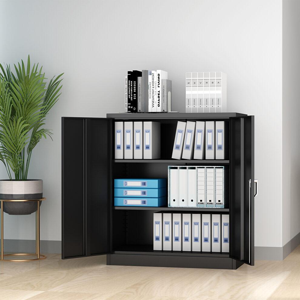 Metal storage cabinet with 2 doors and 2 shelves in black by La Spezia