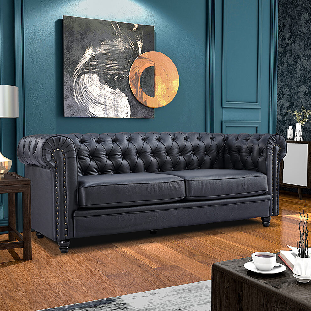 Classic sofa loveseat genuine leather solid wood oak feet by La Spezia