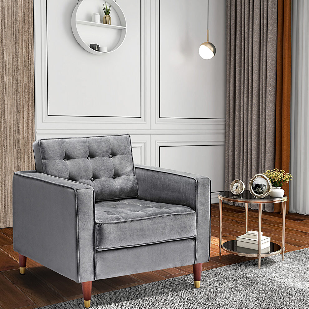 Gray velvet mid-century modern velvet chair by La Spezia