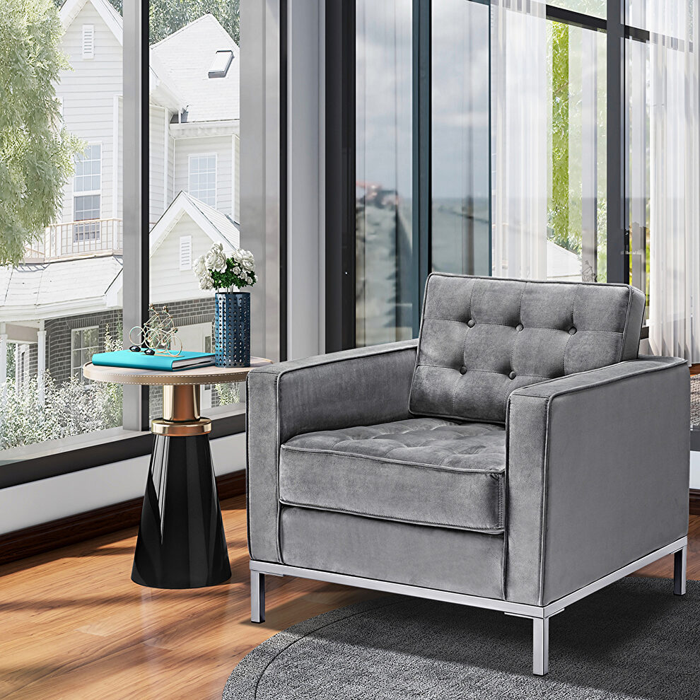 Gray velvet chair with metal foot by La Spezia