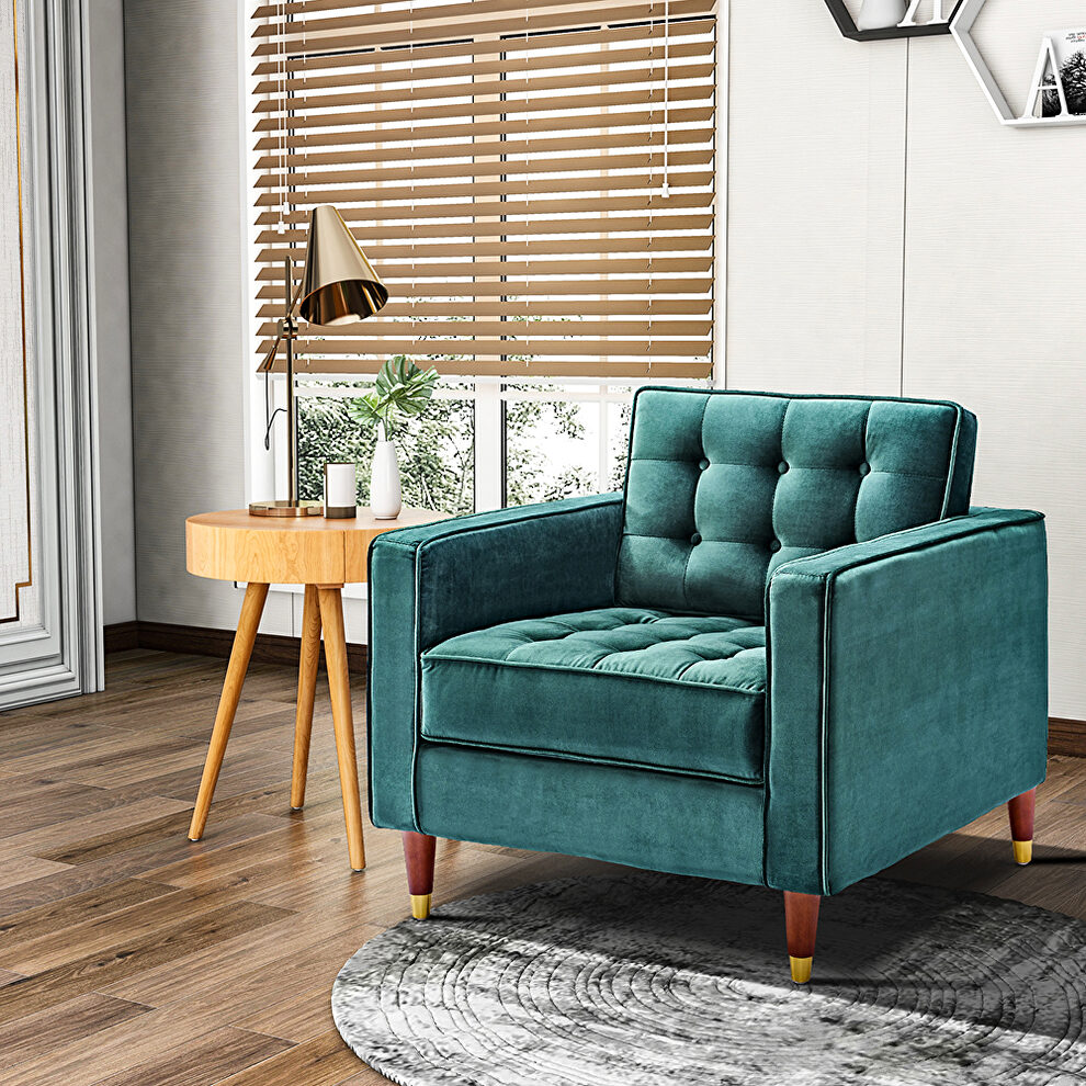 Green velvet mid-century modern velvet chair by La Spezia