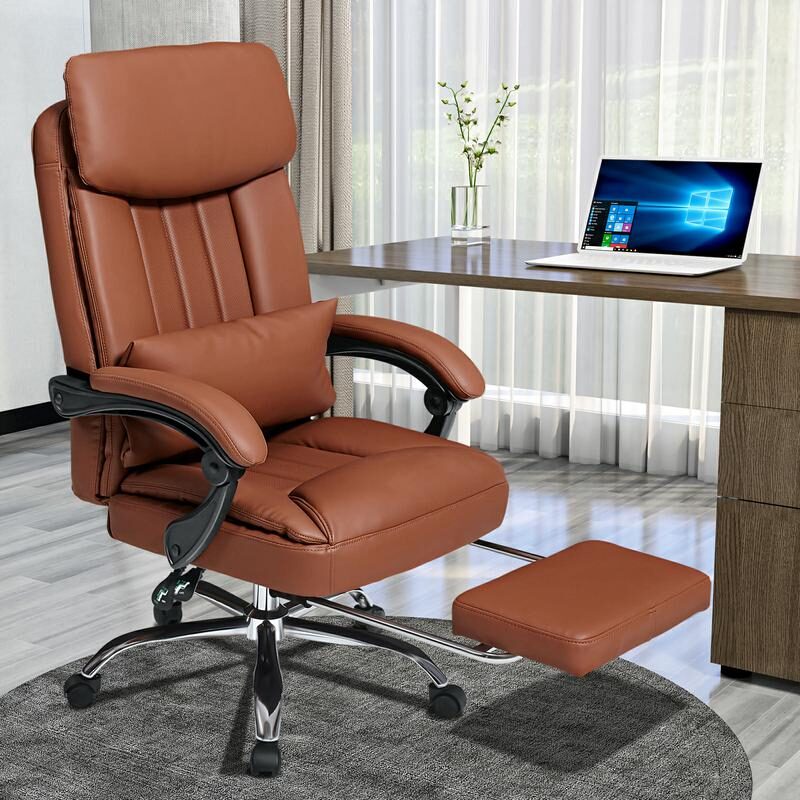 Brown high quality pu leather iron plating five-star foot desk chair by La Spezia