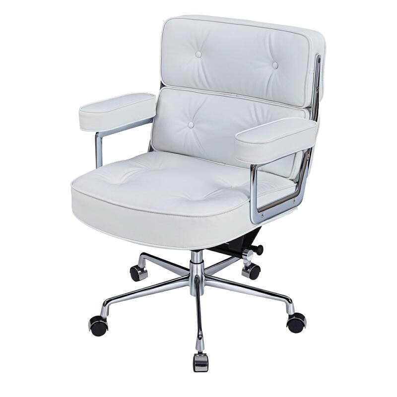 White genuine leather /pu leather adjustable lifting office chair by La Spezia