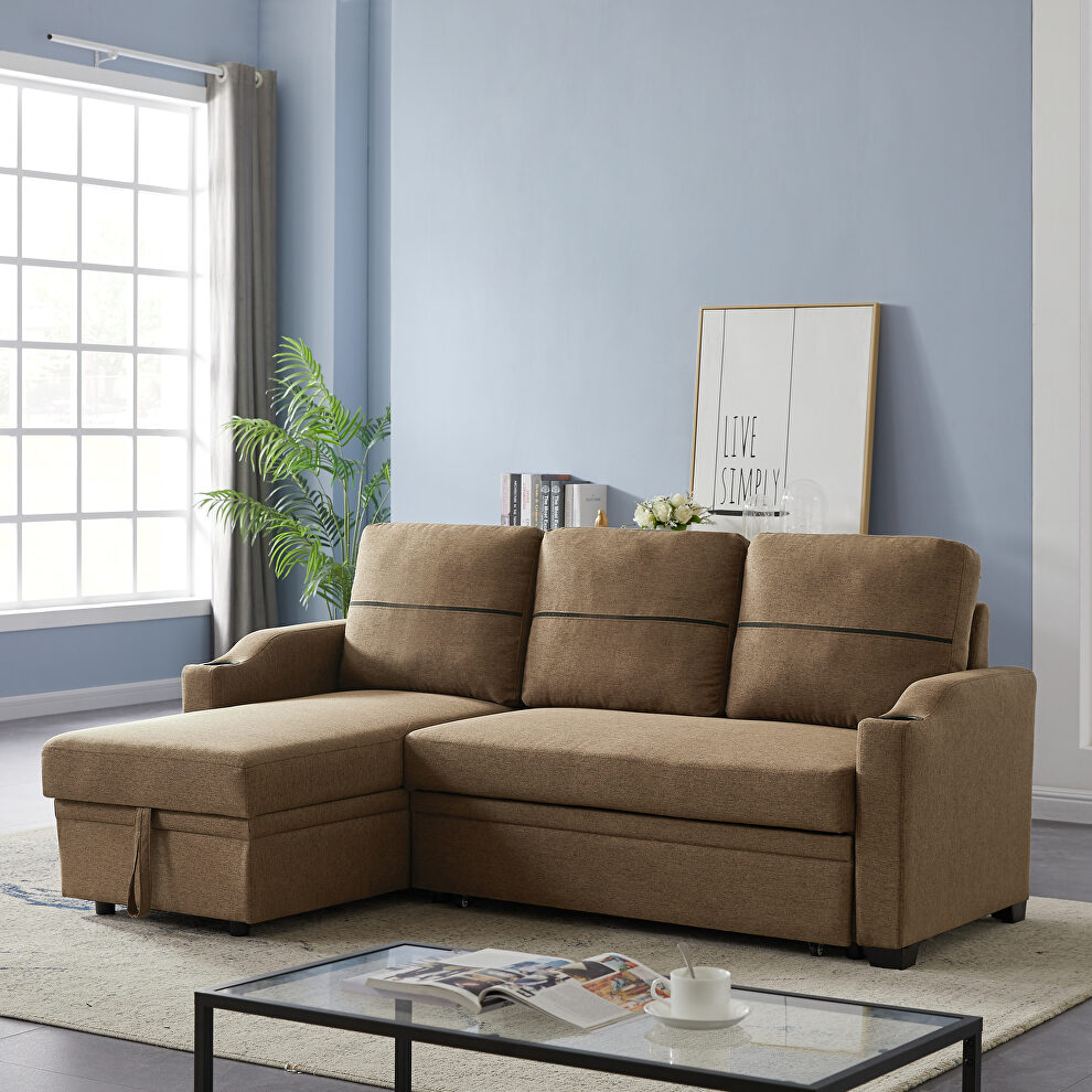Brown linen upholstery broaching storage sofa by La Spezia