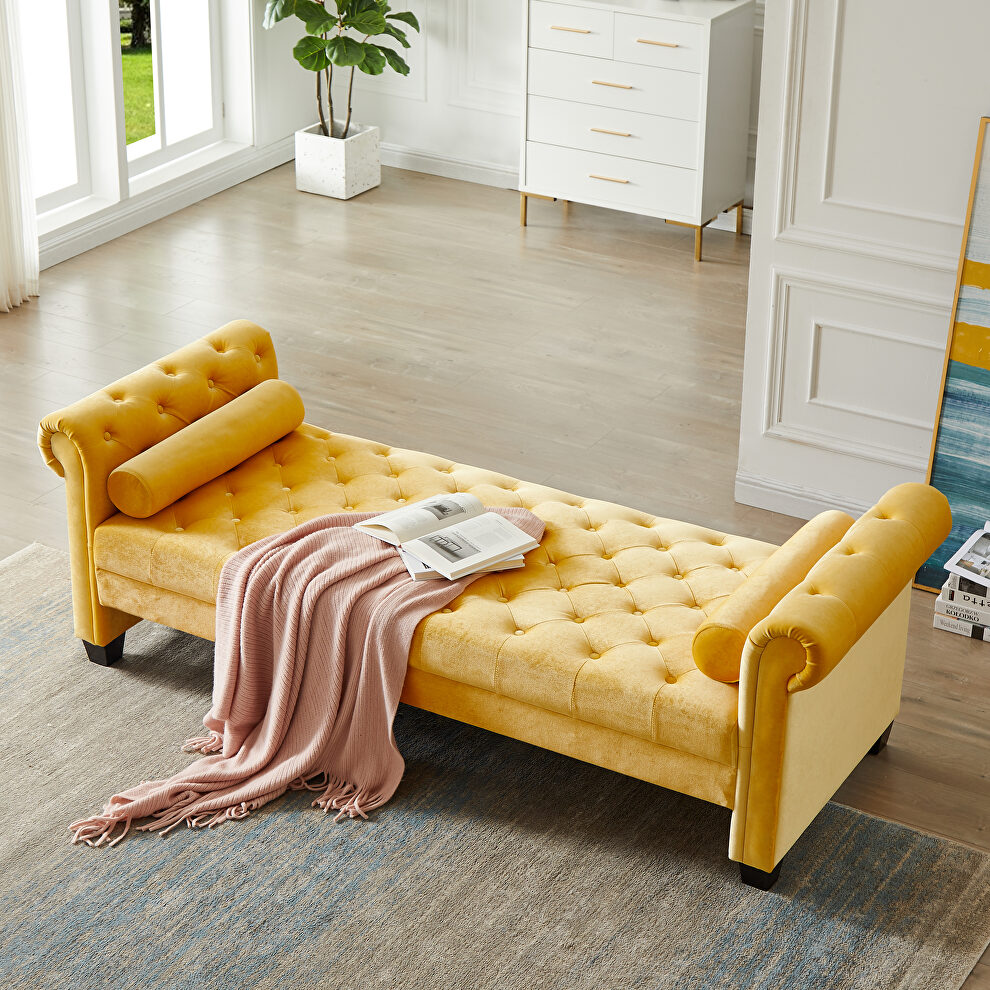 Yellow pleuche rectangular large sofa stool by La Spezia