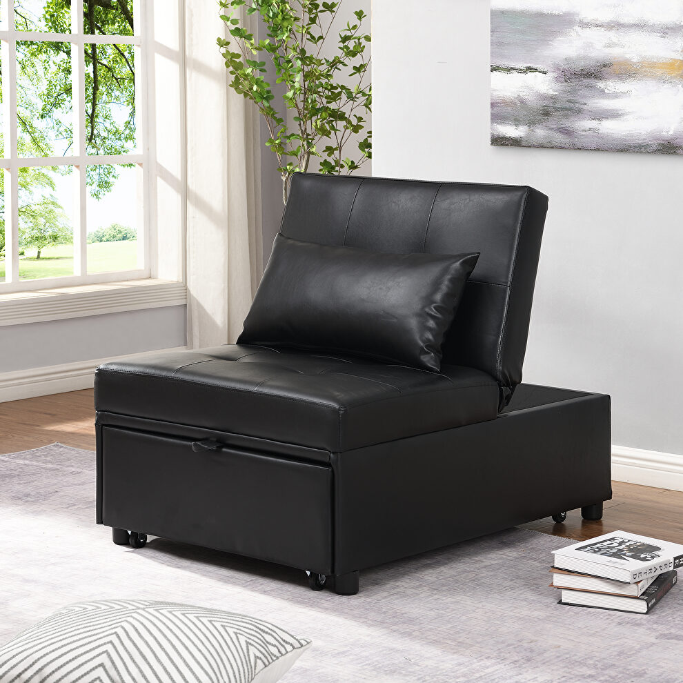 Contemporary black faux leather folding ottoman sofa bed by La Spezia