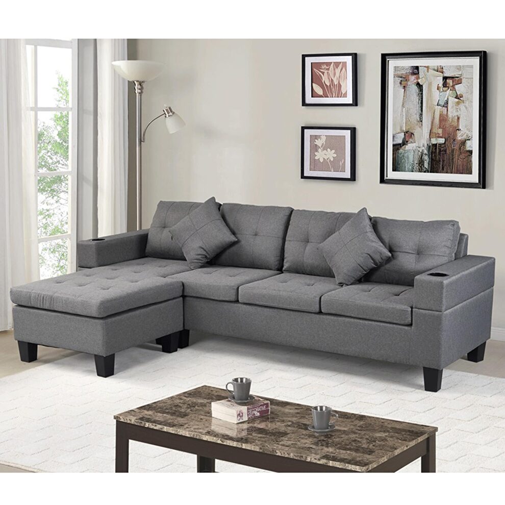 Gray reversible sectional sofa set for living room with l shape chaise lounge by La Spezia